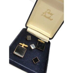 David Donahue Cufflinks Black Onyx Gold Tone Shirt Button Set Formal Tux Vintage